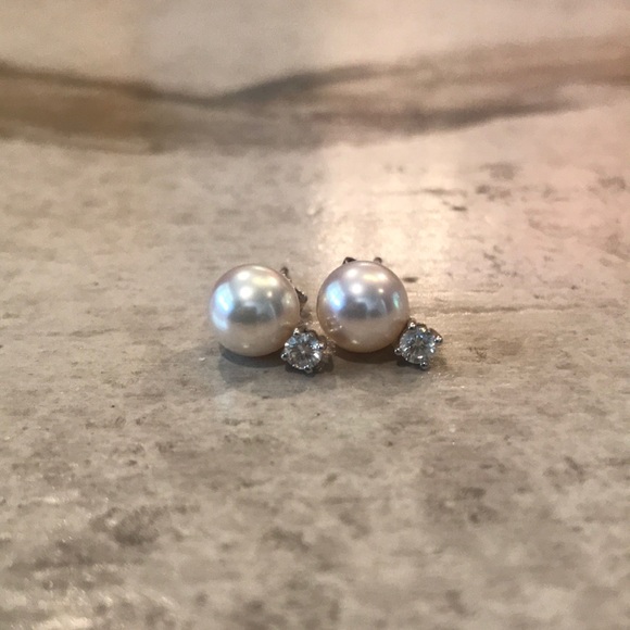 Mikimoto Akoya Stud Earrings with Diamond - Picture 2 of 14